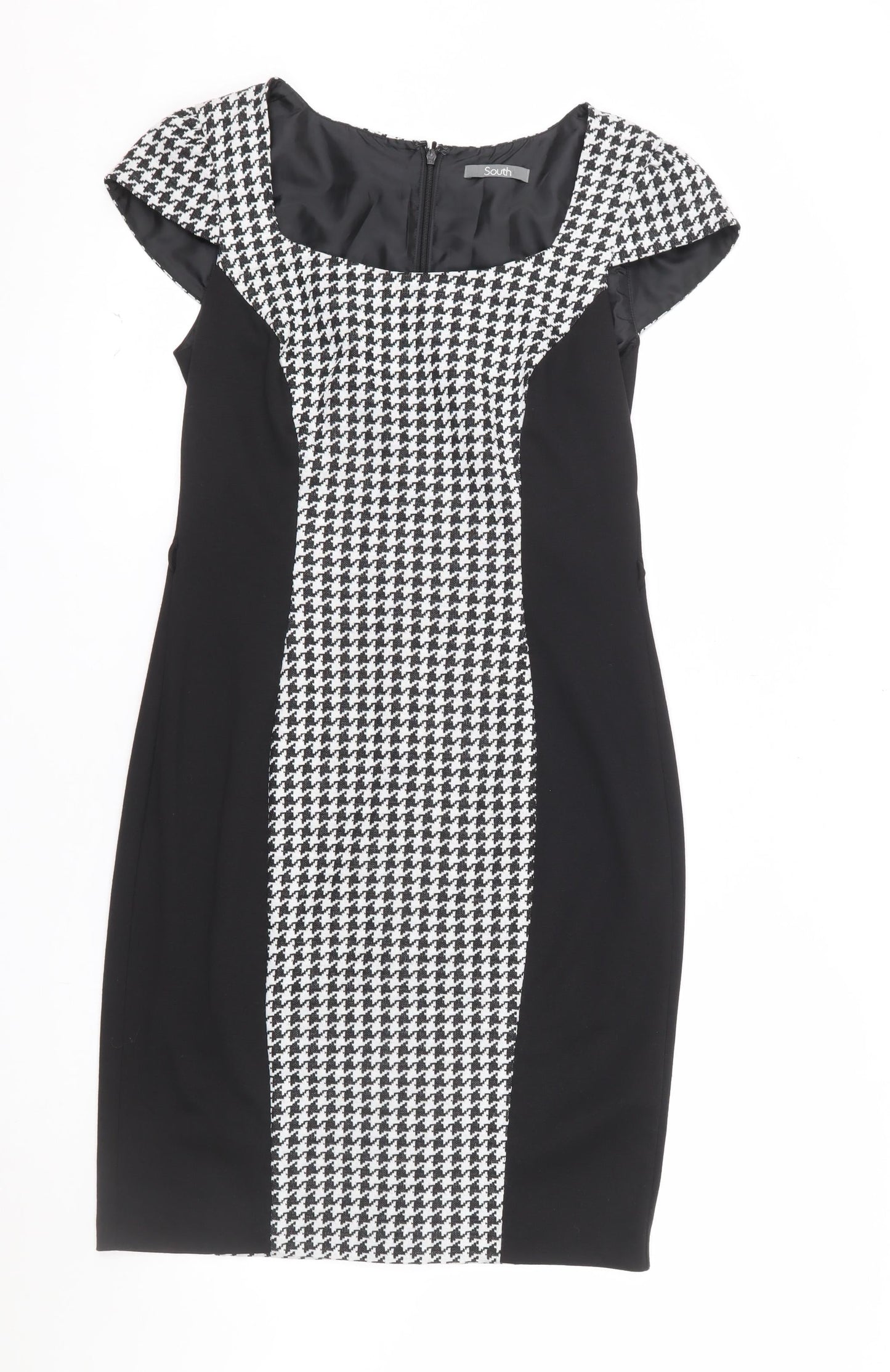 South Women’s Black Houndstooth Bodycon Dress Size 12 Workwear