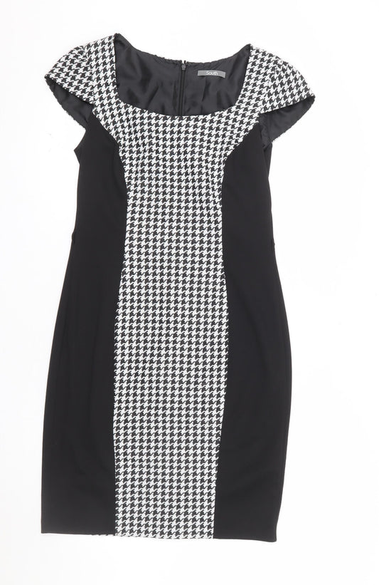 South Women’s Black Houndstooth Bodycon Dress Size 12 Workwear