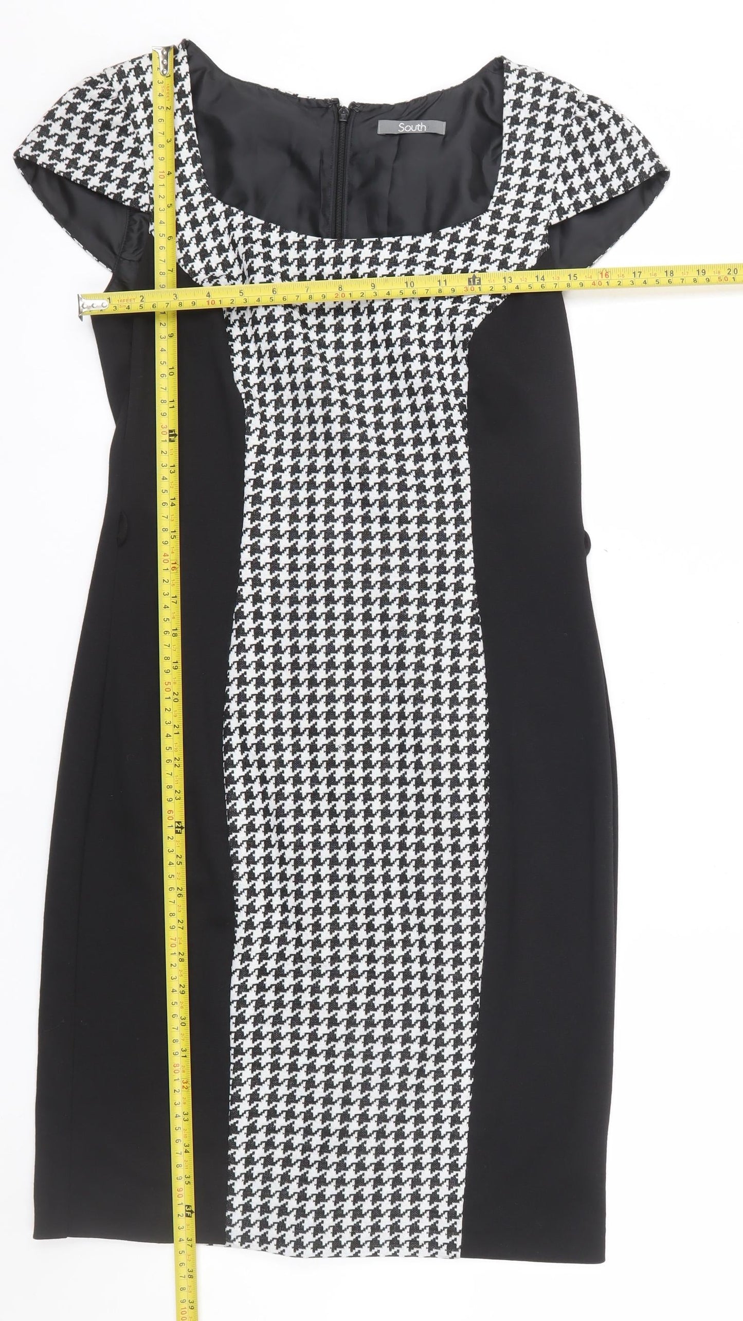South Women’s Black Houndstooth Bodycon Dress Size 12 Workwear