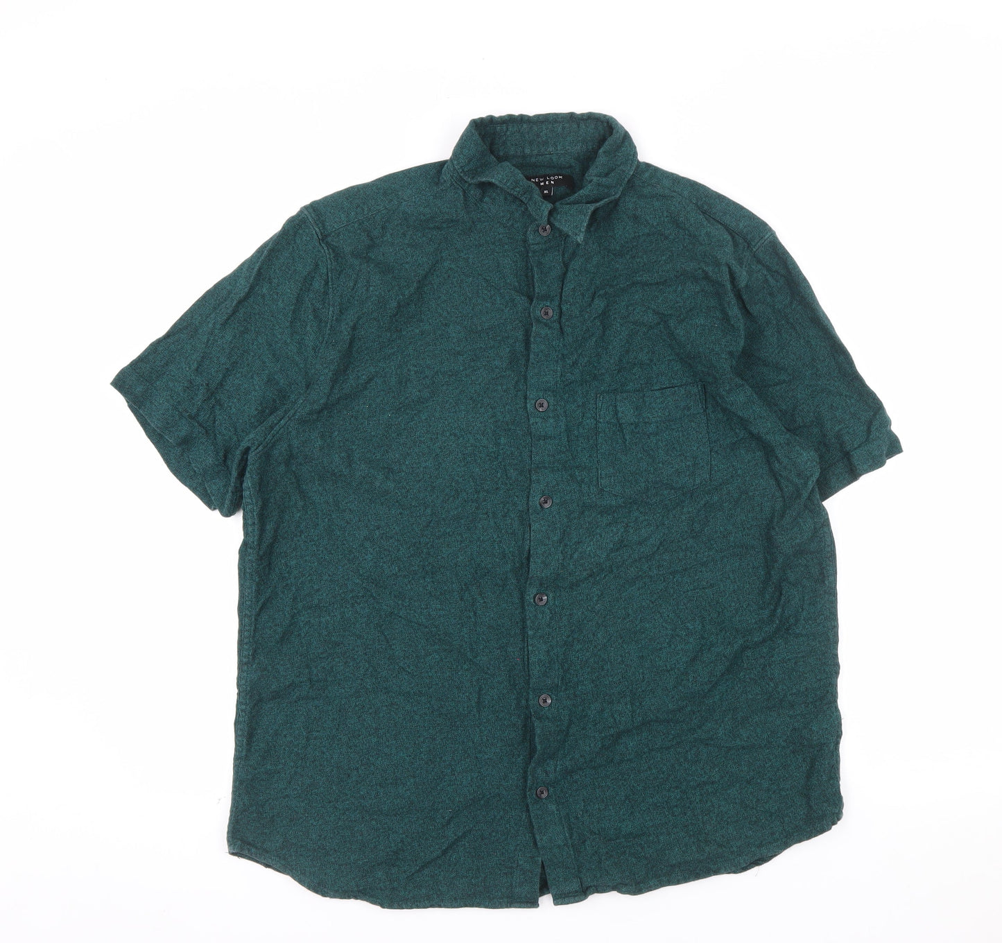 New Look Men Green XL Short Sleeve Cotton Button-Up Shirt