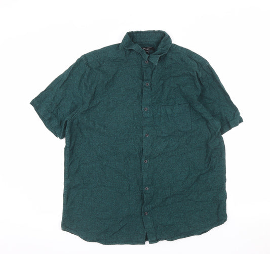 New Look Men Green XL Short Sleeve Cotton Button-Up Shirt
