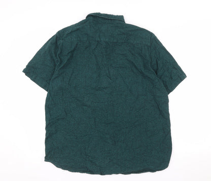 New Look Men Green XL Short Sleeve Cotton Button-Up Shirt