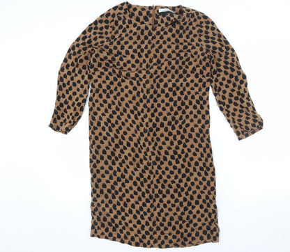 Jaeger Women Brown Animal Print Shift Dress Size 6 Workwear