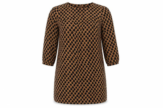 Front view of Jaeger Women Brown Animal Print Shift Dress, size 6, Workwear