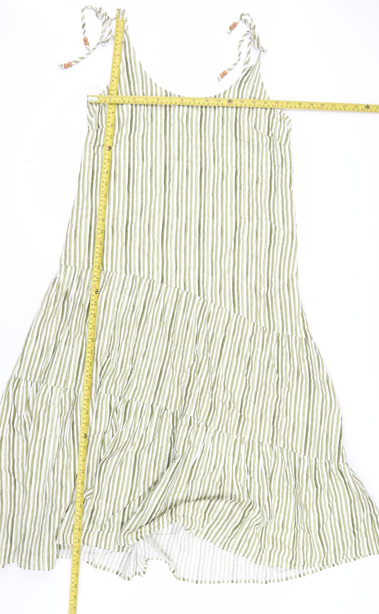 Marks and Spencer Womens Green Striped Linen Blend Midi A-Line Summer Dress Size 12