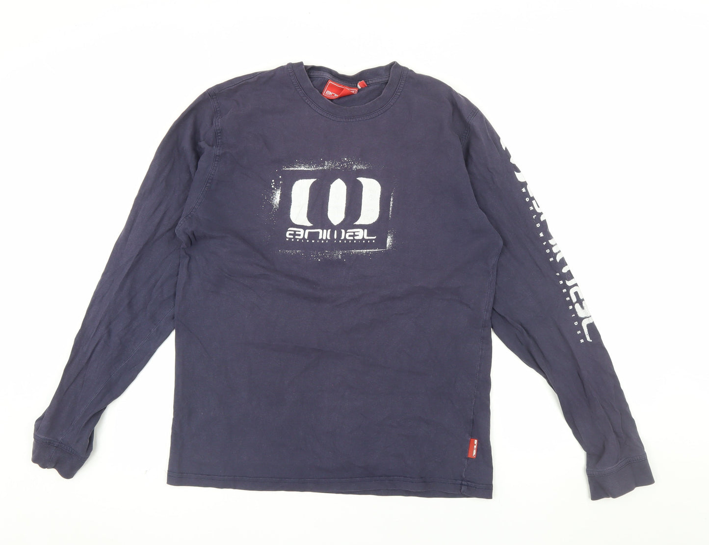 Animal Mens Blue Long Sleeve Graphic Cotton T-Shirt Size M