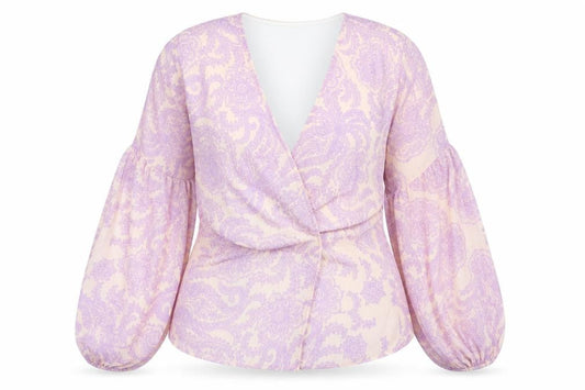 Oasis Women’s Multicoloured Wrap Blouse UK 14 Balloon Sleeve Chiffon