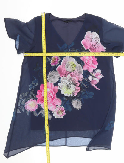 Roman Women's Blue Floral Chiffon Tunic Blouse Size 10