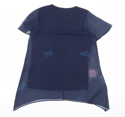 Roman Women's Blue Floral Chiffon Tunic Blouse Size 10