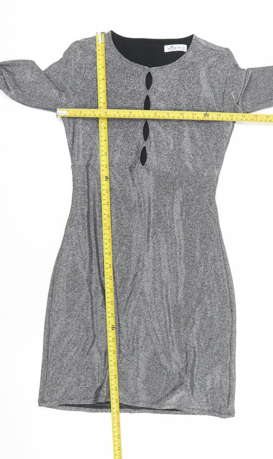 Hollister Women’s Silver Bodycon Long Sleeve Dress XS Party Wear