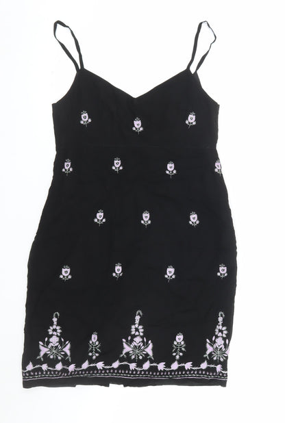 Oasis Women Black Floral Embroidered Slip Dress Size 14