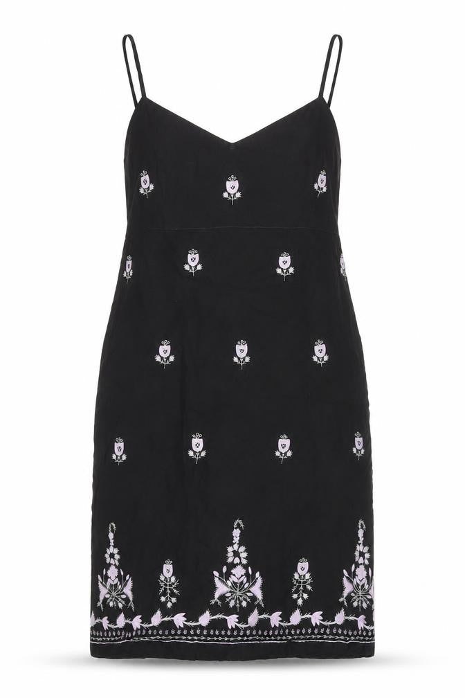 Oasis Women Black Floral Embroidered Slip Dress Size 14