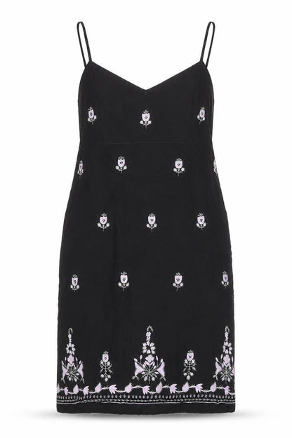 Oasis Women Black Floral Embroidered Slip Dress Size 14
