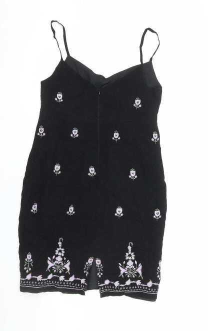 Oasis Women Black Floral Embroidered Slip Dress Size 14