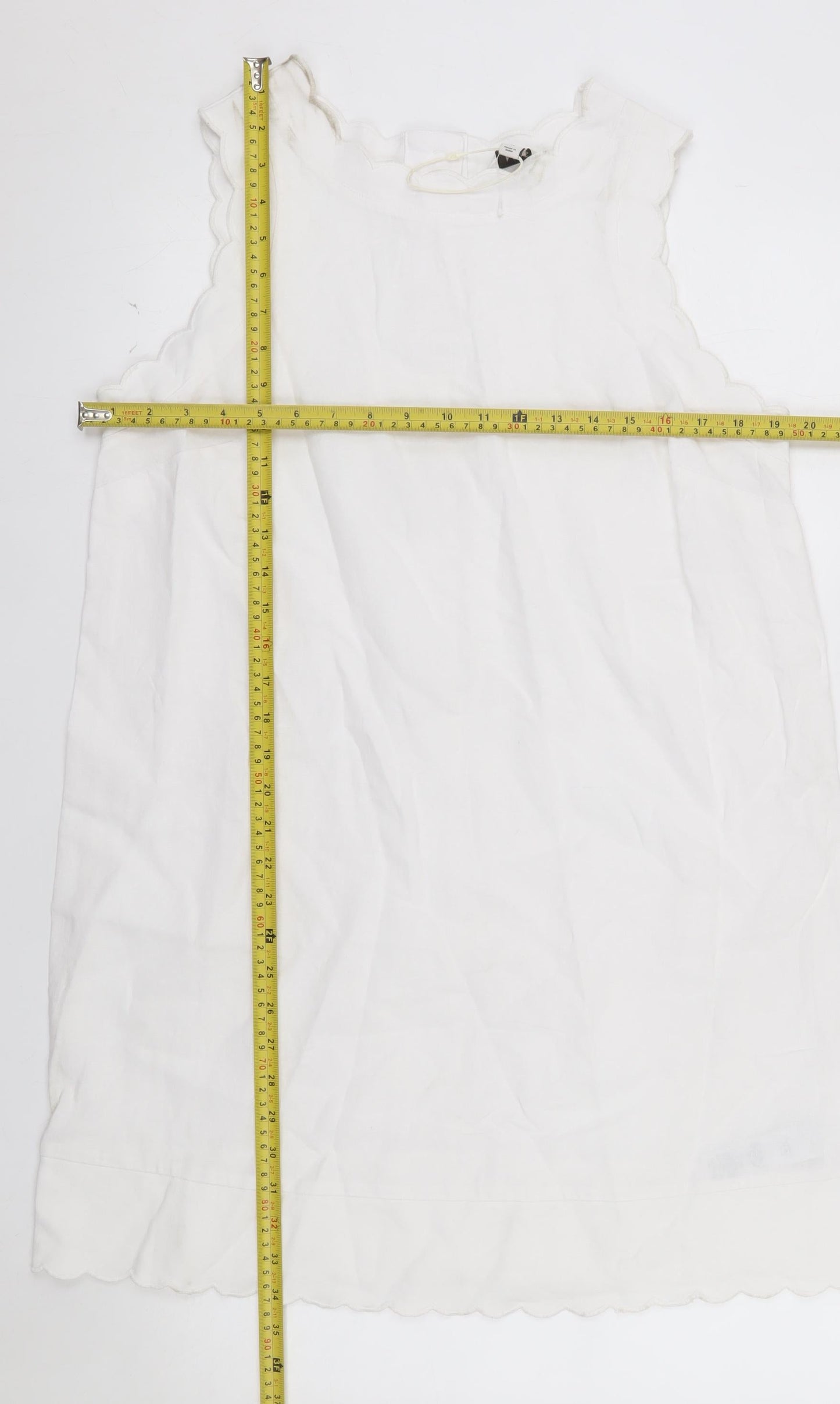 Marks and Spencer Women White Linen Blend Sleeveless Shift Dress Size 14