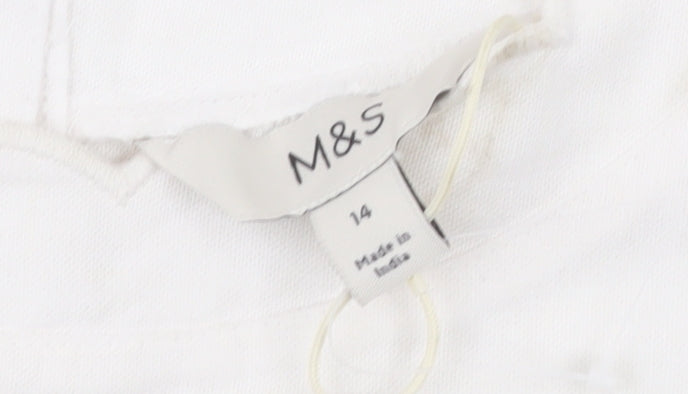 Marks and Spencer Women White Linen Blend Sleeveless Shift Dress Size 14
