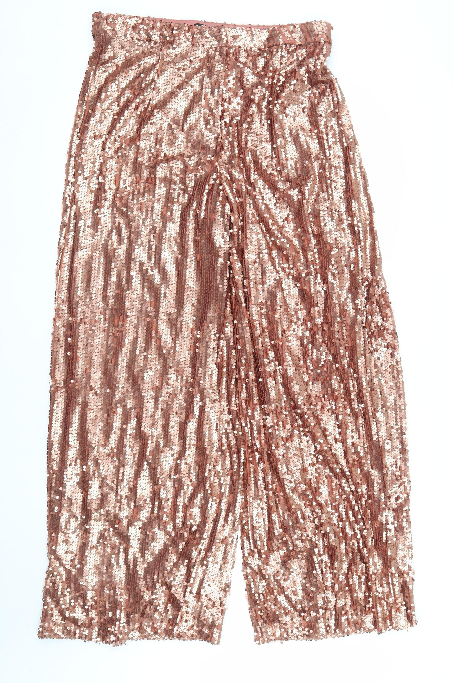Boohoo Womens Pink Sequin Wide Leg Dress Trousers Size 14