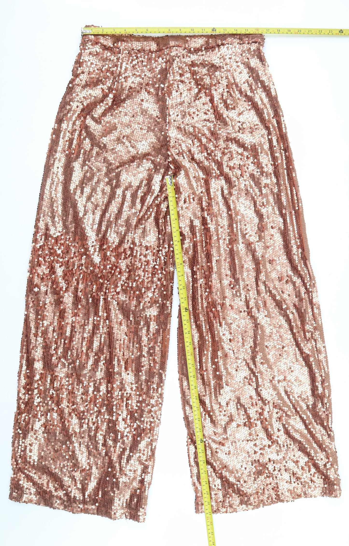 Boohoo Womens Pink Sequin Wide Leg Dress Trousers Size 14