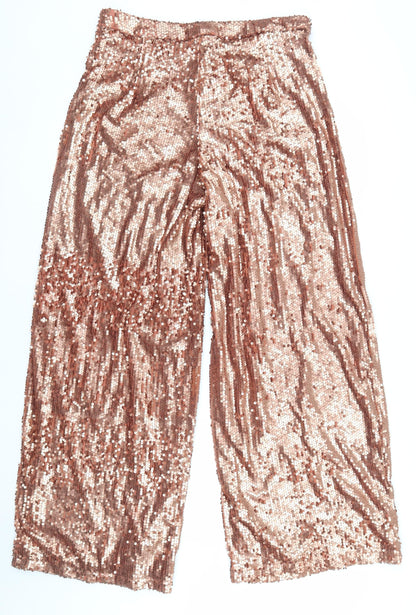 Boohoo Womens Pink Sequin Wide Leg Dress Trousers Size 14