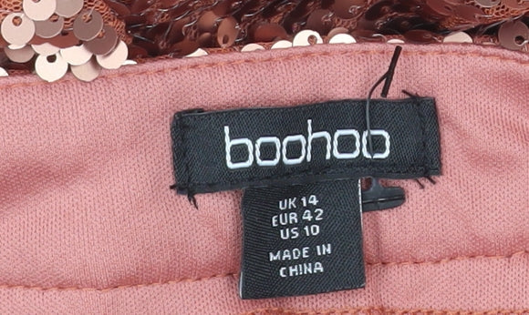Boohoo Womens Pink Sequin Wide Leg Dress Trousers Size 14
