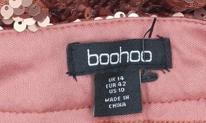 Boohoo Womens Pink Sequin Wide Leg Dress Trousers Size 14