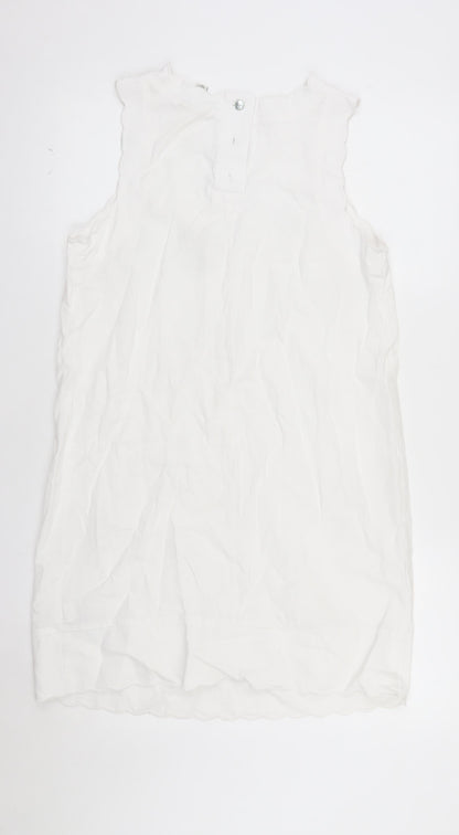 Marks and Spencer Women's White Linen Blend Sleeveless Shift Dress Size 10