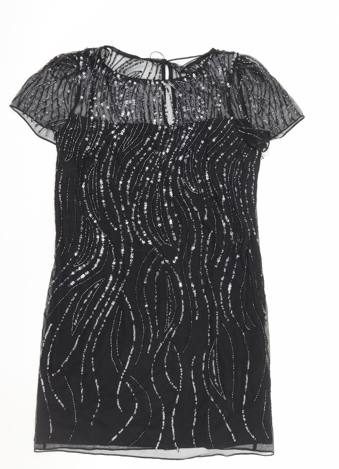 Monsoon Women's Black Sequin Beaded Shift Party Dress Size 14