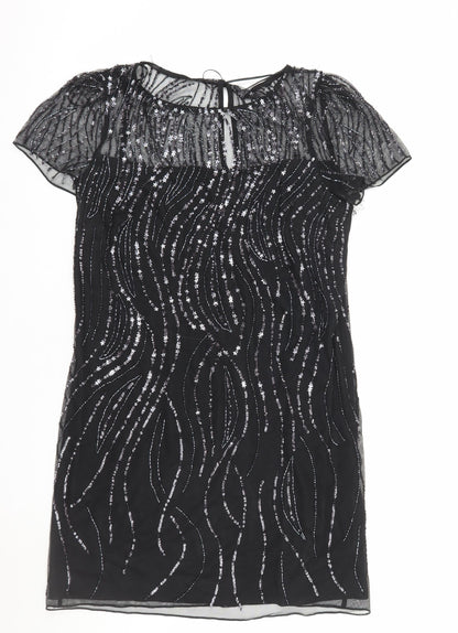 Monsoon Women's Black Sequin Beaded Shift Party Dress Size 14
