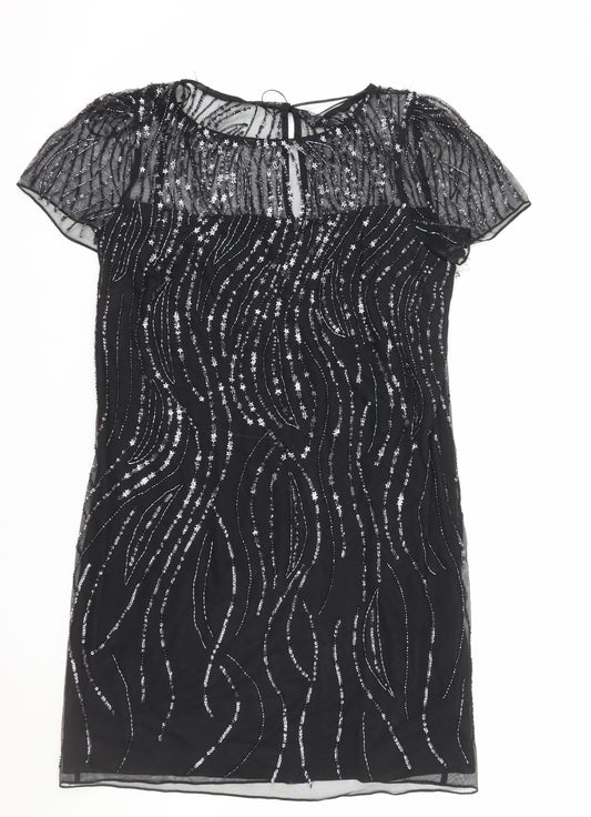 Monsoon Women's Black Sequin Beaded Shift Party Dress Size 14