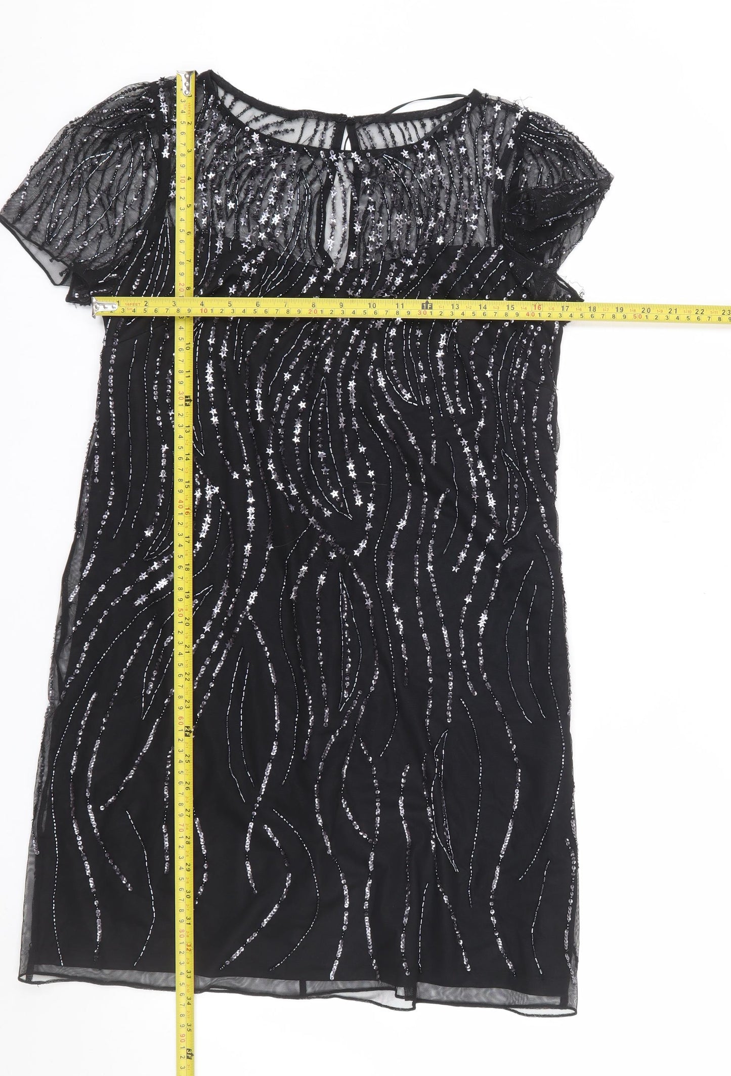 Monsoon Women's Black Sequin Beaded Shift Party Dress Size 14