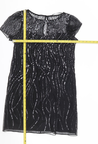 Monsoon Women's Black Sequin Beaded Shift Party Dress Size 14