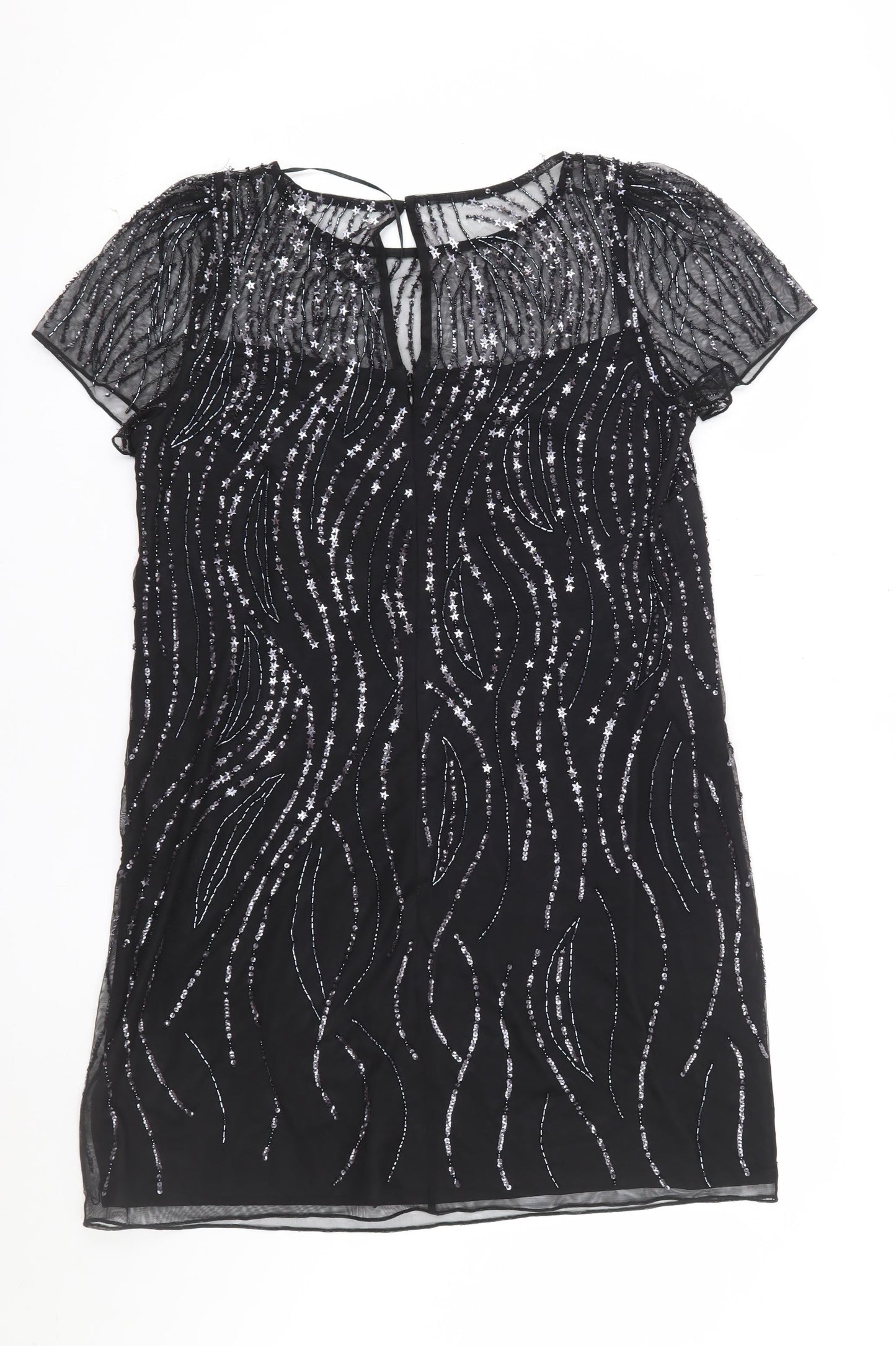 Monsoon Women's Black Sequin Beaded Shift Party Dress Size 14