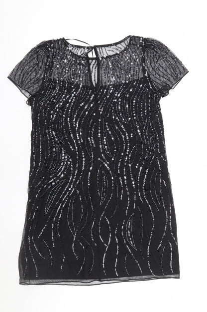 Monsoon Women's Black Sequin Beaded Shift Party Dress Size 14
