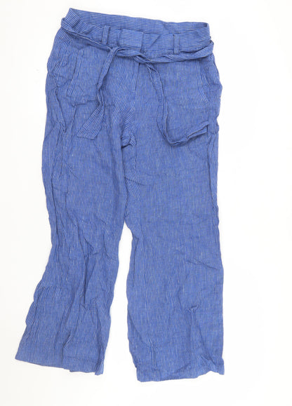 Lands' End Women's Blue Linen Petite Wide-Leg Mid Rise Trousers