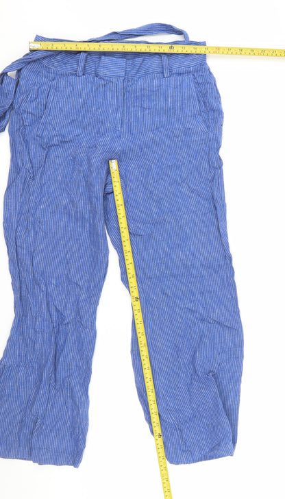 Lands' End Women's Blue Linen Petite Wide-Leg Mid Rise Trousers