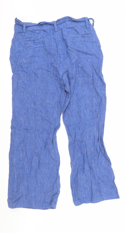 Lands' End Women's Blue Linen Petite Wide-Leg Mid Rise Trousers
