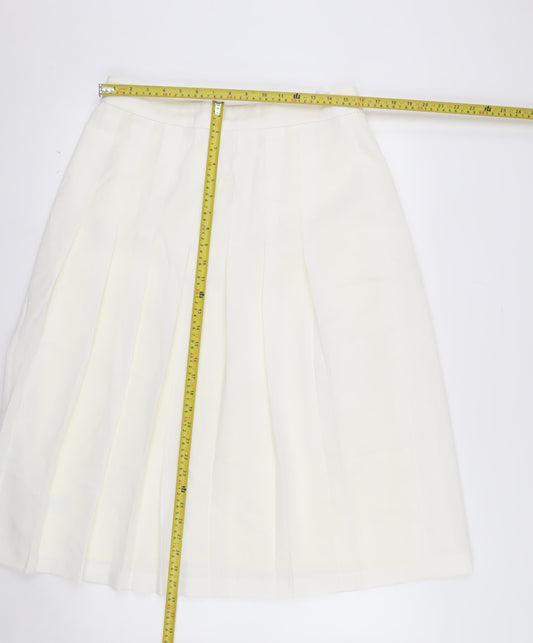 Marks and Spencer Women Ivory Pleated Midi Skirt Size 18 Lined