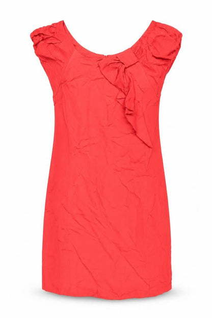 Oasis Women’s Red Knee Length Shift Dress Size 10 Puff Sleeve Bow Detail