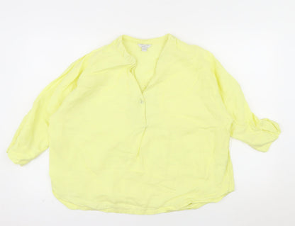 Monsoon Women Yellow Linen Tunic Blouse Size 14 V-Neck Lightweight
