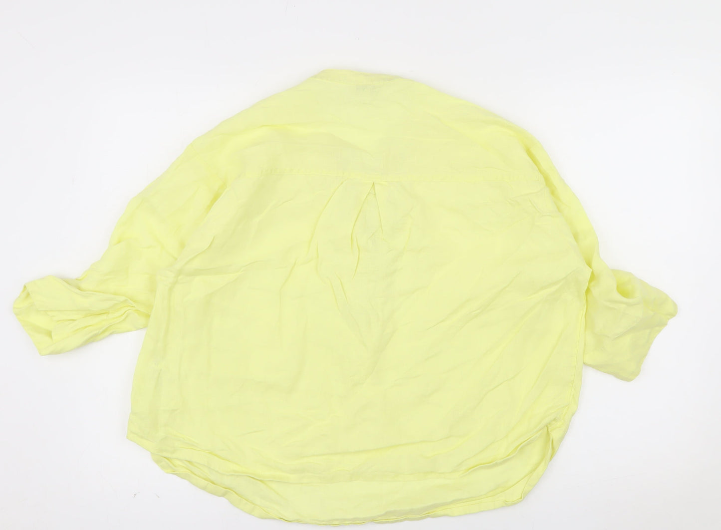 Monsoon Women Yellow Linen Tunic Blouse Size 14 V-Neck Lightweight