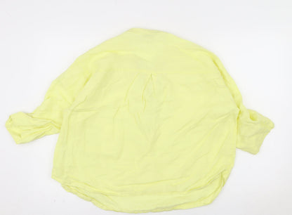 Monsoon Women Yellow Linen Tunic Blouse Size 14 V-Neck Lightweight