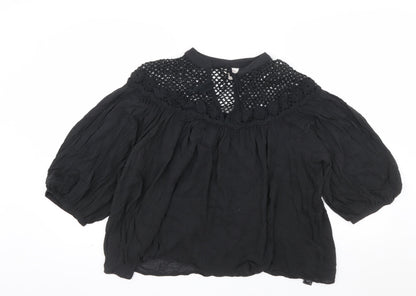 Marks and Spencer Per Una Women's Black Crochet Boho Blouse Size 14