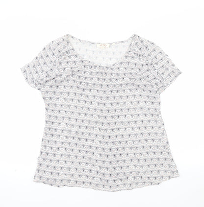 Fat Face Women Grey Patterned Viscose Short Sleeve T-Shirt Size 10