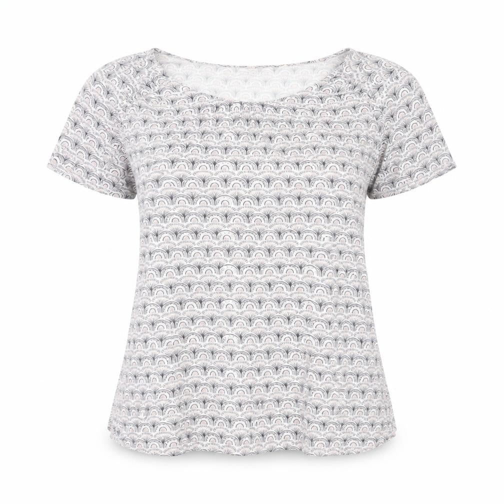 Fat Face Women Grey Patterned Viscose Short Sleeve T-Shirt Size 10