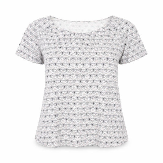 Fat Face Women Grey Patterned Viscose Short Sleeve T-Shirt Size 10