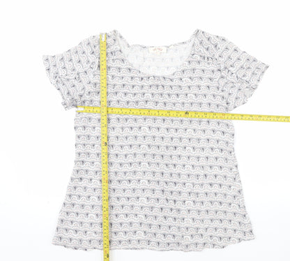Fat Face Women Grey Patterned Viscose Short Sleeve T-Shirt Size 10