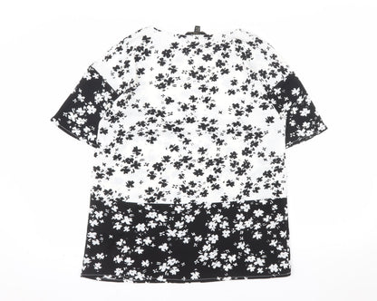 Lipsy Women’s Black Floral Tunic Blouse UK 8 Short Sleeve Polyester
