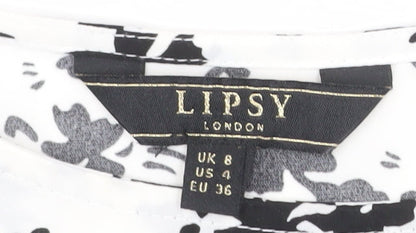Lipsy Women’s Black Floral Tunic Blouse UK 8 Short Sleeve Polyester
