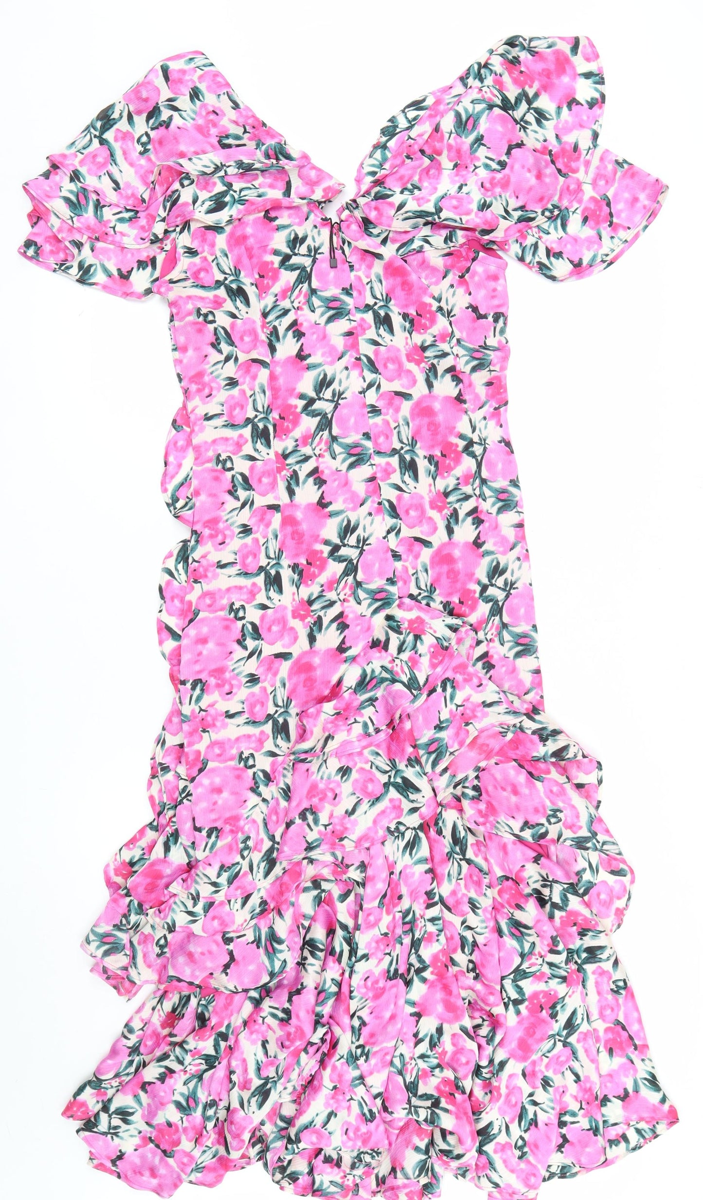 Boohoo Women’s Pink Floral Midi Bodycon Dress Size 12