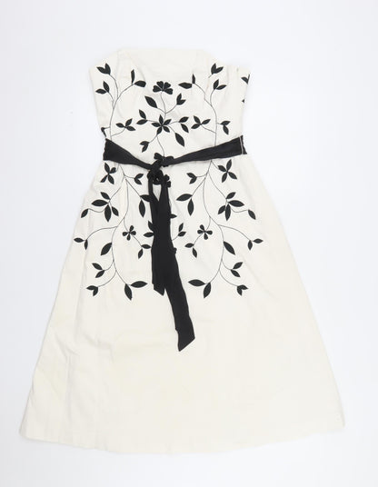 Coast Women's Ivory Black Embroidered Strapless A-Line Dress Size 10